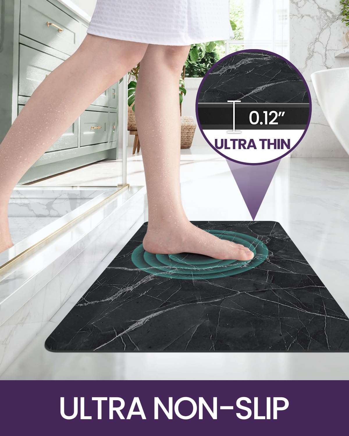 Dexi Bath Mat 17X32, Non Slip Quick Dry Rugs, Super Absorbent Ultra Thin Bathmat, Washable Rubber Mats For Shower Floor, In Fron